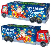 Коробка НГ из картона 1 100гр 360x115x110мм Фура «Новогодний пилотаж» с анимацией (х1/55)