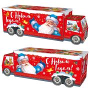 Коробка НГ из картона 1 100гр 360x115x110мм Фура «Везу радость» с игрой и анимацией (х1/55)