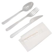 Набор столовых приборов 5 (вилка 180, стол. ложка 180, нож 180, прозр. салфетка, зубоч.) (х1/250)
