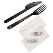 Набор столовых приборов 6 вилка 180 черн, нож 180 черн,соль, перец, зубочистка, 2 салфетки 24х24 (х1/250)