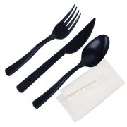 Набор столовых приборов 5 (вилка 180 черн, стол. ложка 180 черн., нож 180 черн., слф. 24х24, зубоч) СП (х300)