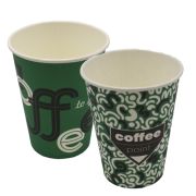 Стакан бумажный 1сл. SP12, 300/355мл «Кофе поинт зеленый» (260+15) 2 дизайна (х50/1000)