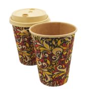 Стакан бумажный 1сл. SP12, 300/355мл крафт-лайн «Хохлома» (260+15) Экопак (х50/1000)