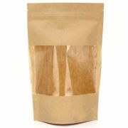 Пакет Дой-пак бумажный с ЗИП-замком 120х185мм окно 100мм 60г/м2 гладкий цвет Крафт (х1/100)