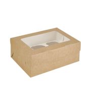 Коробка картонная для кексов, маффинов 250х170х100мм ECO MUF 6 для 6 шт. С окном цвет Крафт/Белый DoECO (х25/150)