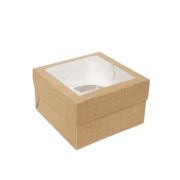Коробка картонная для кексов, маффинов с ложементом 160х160х100мм ECO Muf 4 для 4 шт. С окном цвет Крафт DoECO (х25/150)