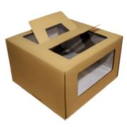 Коробка картонная для торта 300х300х190мм для от 1 до 3 кг, D=15-30 см С окном и ручками, крышка+дно цвет Бурый/Бурый (х1/25)