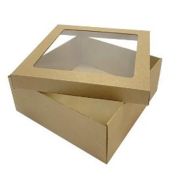 Коробка картонная для подарков 300х300х120мм с окном, крышка + дно цвет Бурый/Бурый (х1/20)
