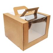 Коробка картонная для подарков 260х260х200мм для до 3 кг С окном и ручками, крышка+дно цвет Бурый/Бурый (х1/25)