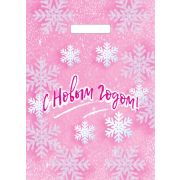 Пакет с вырубной ручкой 29х40см (35) (Снежинки на розовом) НГ Артпласт (х50/1000)