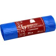 Мешки мусорные ПНД 35л (12) С завязкой в рулонах (по 30 шт) (голубой) Оптимум (х1/55) [упаковка]