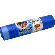 Мешки мусорные ПНД 30л 50x60см (11) С завязкой в рулонах (по 30 шт) (голубой) Идеал (х1/48) [упаковка]