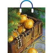 Пакет ПЭ с пластмассовыми ручками 38х45+3см (90) (Новогодние сокровища) Глянцевый, НГ Артпласт (х5/50)