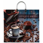 Пакет ПЭ с пластмассовыми ручками 38x35+10см (90) Время кофе ламинированный Интерпак (х10/100)