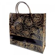Пакет ПЭ с пластмассовыми ручками 33+10х30+10см «Золотые розы средний» ламинированный, многослойный (х1/10)