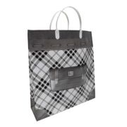 Пакет ПЭ с пластмассовыми ручками 35+10х36+10см (Клетка черная) ламинированный многослойные (х1/10)