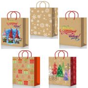 Пакет подарочный 18x23+10см Крафт/Белый НГ (MK005/009) (х10/200) КИТАЙ