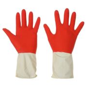 Перчатки хозяйственные латексные особо прочные, 2 цвета, европодвес, 60 гр (размер L) (х1/144) КИТАЙ