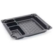 Контейнер 4х секц. без крыш. прямоуг. (для суши) ПЭТ ИП-409 С4 150х130х35мм цвет Черный Протэк (х1/225)