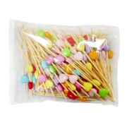 Пика «Сердечко цветное» Дл:75мм Бамбук (х100/10000) Китай