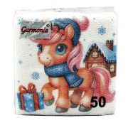 Салфетки 24x24см «Символ года Лошадка» 1 слойные, 50 листов, НГ (х1/60)