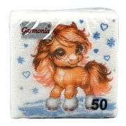 Салфетки 24x24см «Символ года Огненная лошадка» 1 слойные, 50 листов, НГ (х1/60)