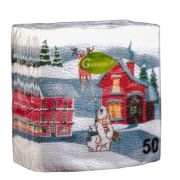 Салфетки 24х24см (Домики) 1 слойные, 50 листов, НГ (х1/60)